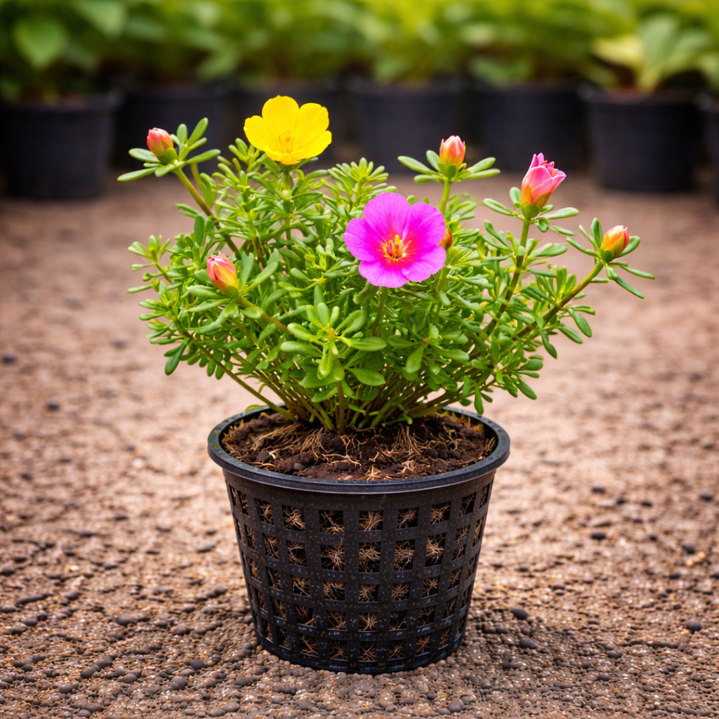 Portulaca Plant Sapling – Live Sun-Loving Flowering Succulent | Multi-Colour Blooms | 3–5 Inches